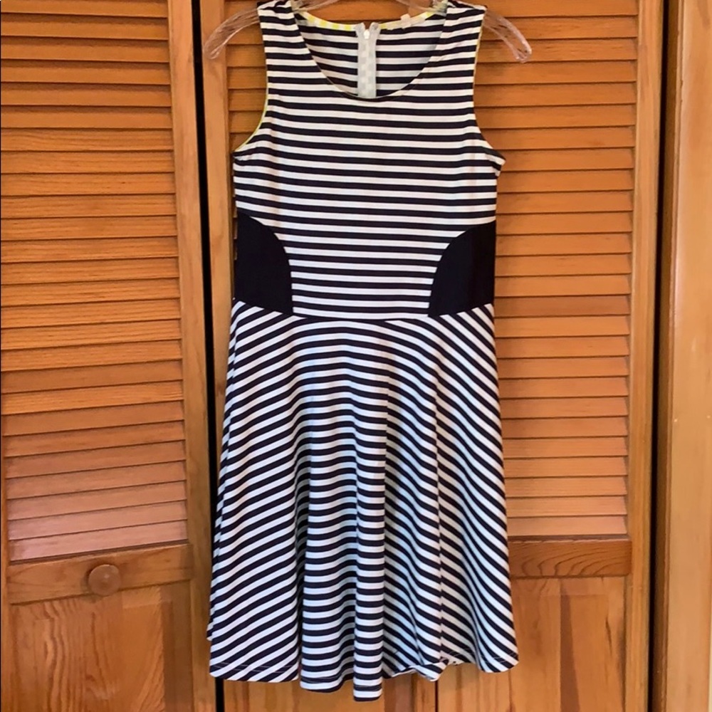 Navy and white skater dress.